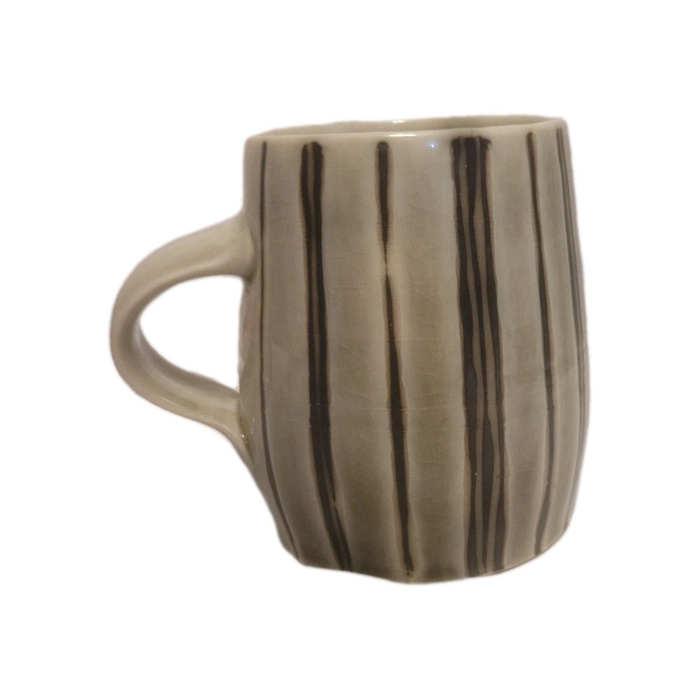 Vintage Artisan Striped Oval With‎ Wider Bottom Textured Mug 1 Of A Kind